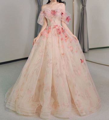 Sweetheart Flower Tulle Prom Dress