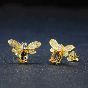 Dainty Topaz Bee Stud Earrings
