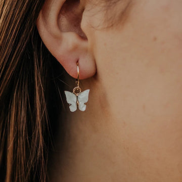 Acrylic White Butterfly Charm Earrings