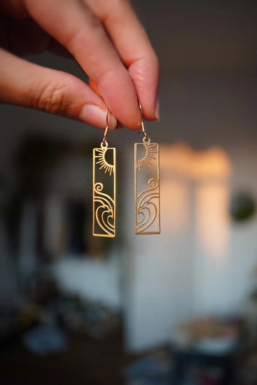 Filigree Gold Boho Brass Lasercut Sun Eave Hippie Earrings
