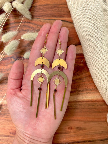 Large Brass Celestial Chandelier Statement Earrings
