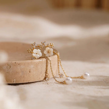 Handmade Flower Pearl Drop Earrings
