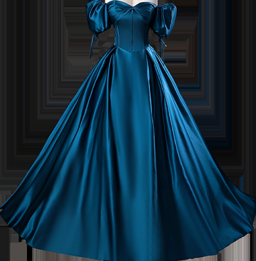 Dark Blue Elegant Satin Princess Prom Dress