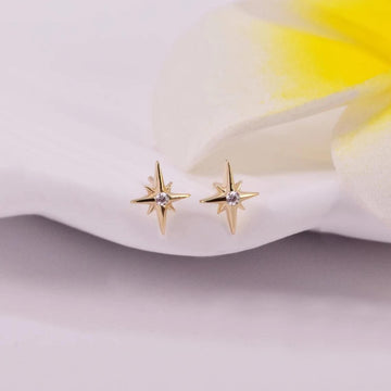 14k Solid Gold Starburst Stud Earring