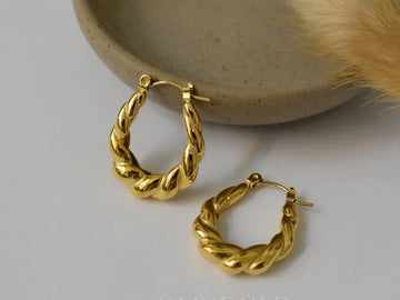18K Gold Hoop Earrings Twisted Croissant Earrings