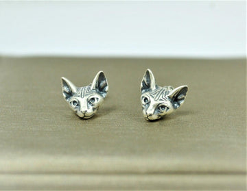 Sterling Silver Quirky Cat Halloween Earrings