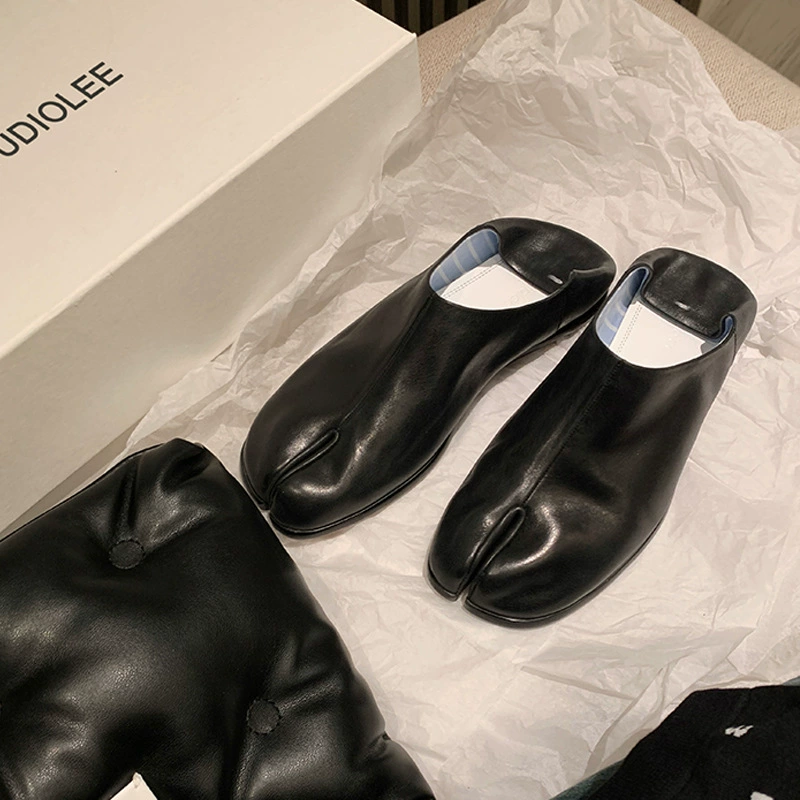 White Black Silver Tabi Leather Loafers for Women