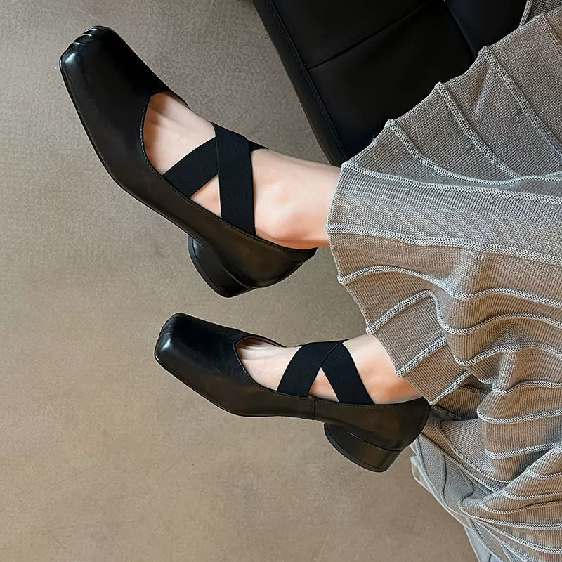 Vintage Square Toe Cross Strap Mary Janes