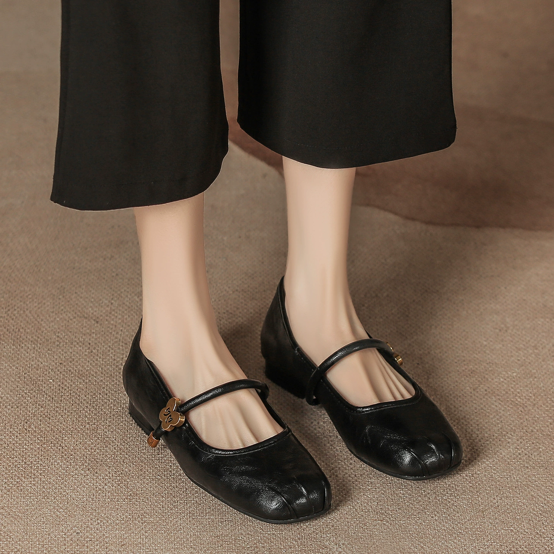 Brown Women's Square Toe Mary Jane Flats