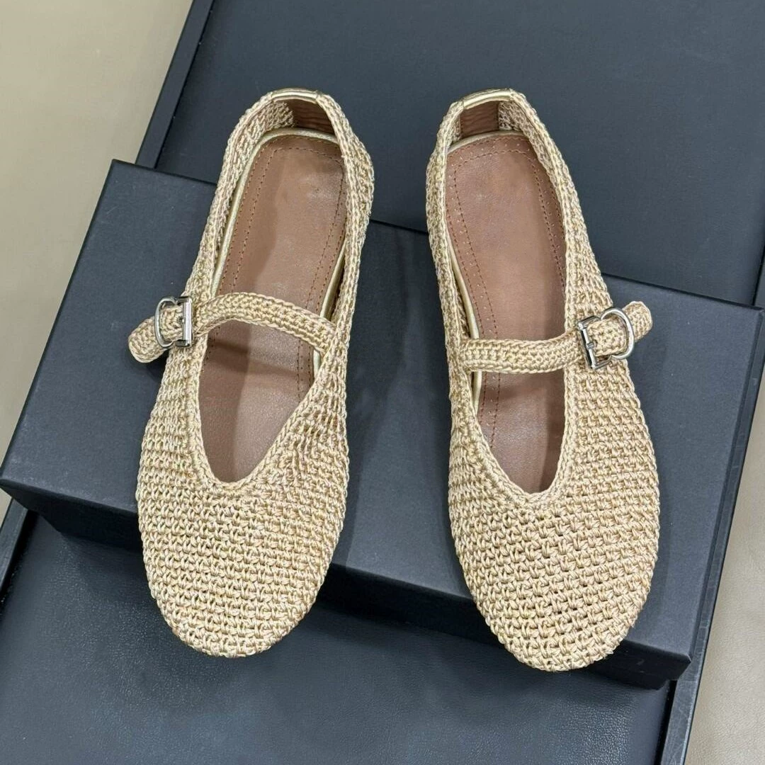 Red Round Fishnet Ballet Flats