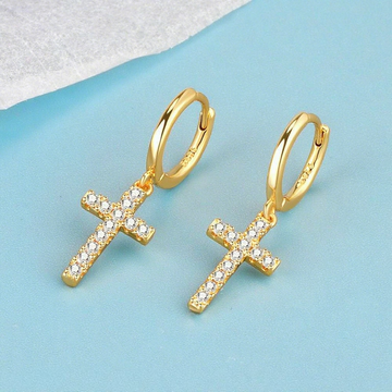 14K Gold Cross Hoop Earrings