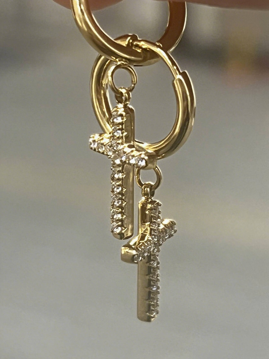 14K Gold Cross Hoop Earrings