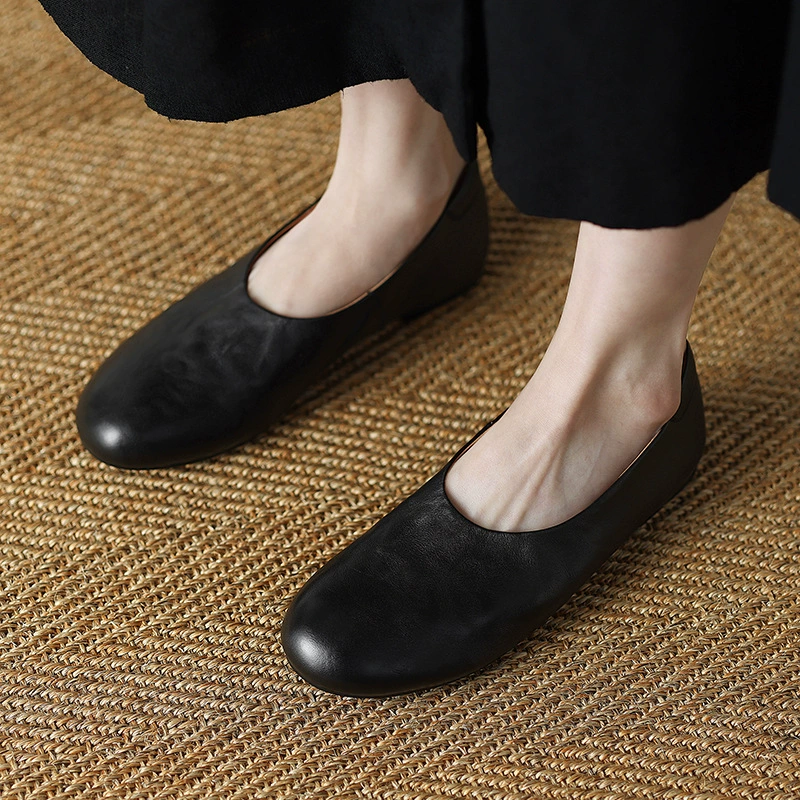 Retro Brown Round Toe Flat Shoes
