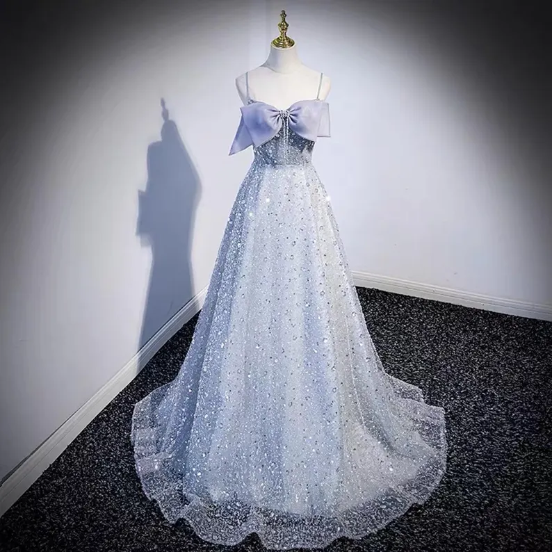 Blue Strap Prom Dress