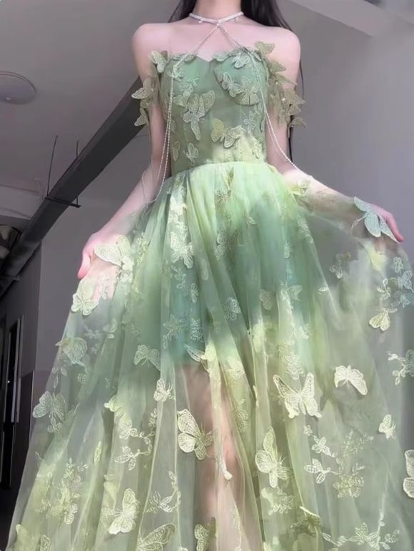 Green butterfly formal Party Dress