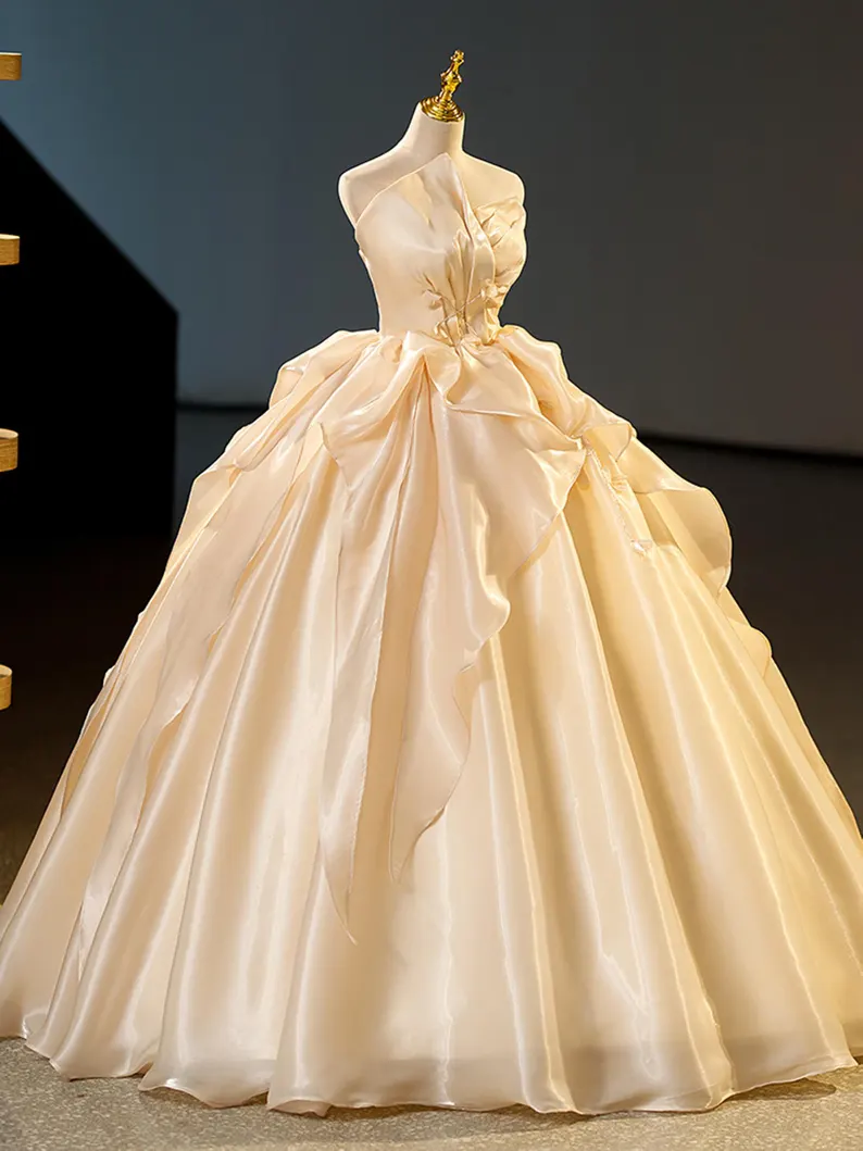 Gorgeous Yellow Tube Satin Long Prom Dress