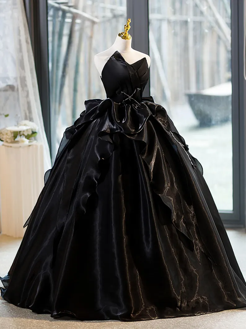 Gorgeous Black Tube Satin Long Prom Dress