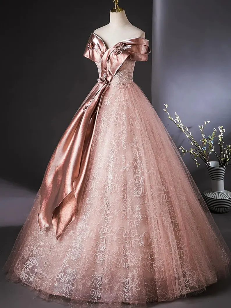 Rose Gold Off Shoulder Long Prom Dress