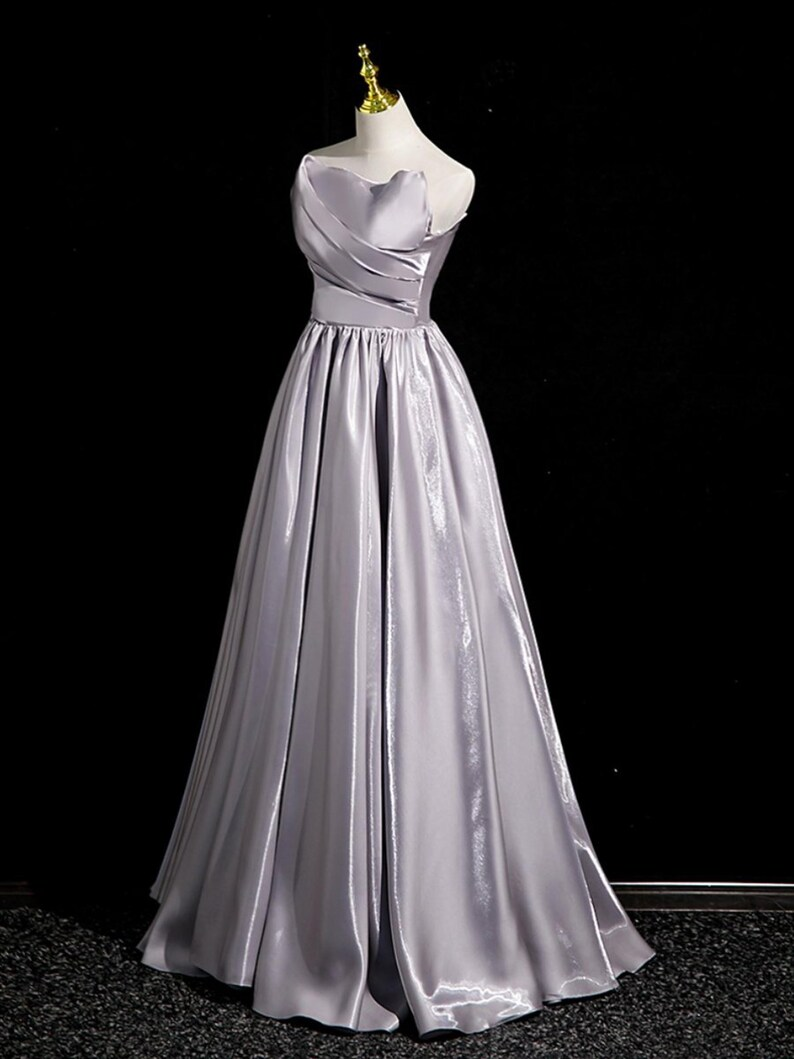 Elegant Grey Satin Long Prom Dress