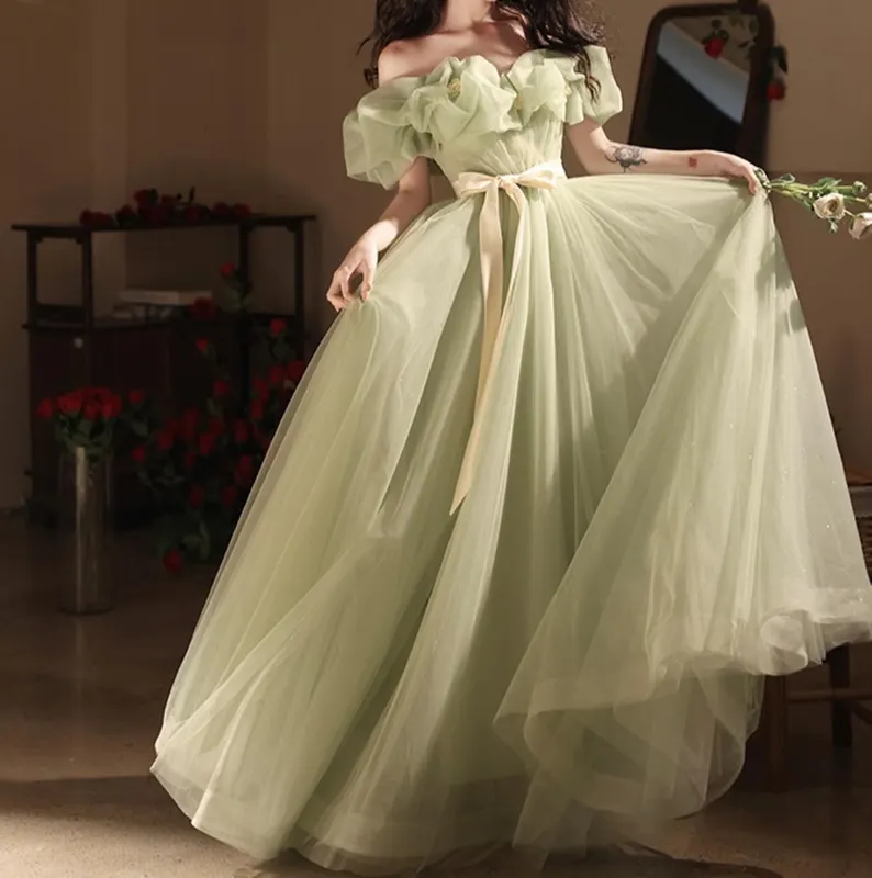 Fairy Green Tulle Long Prom Dress