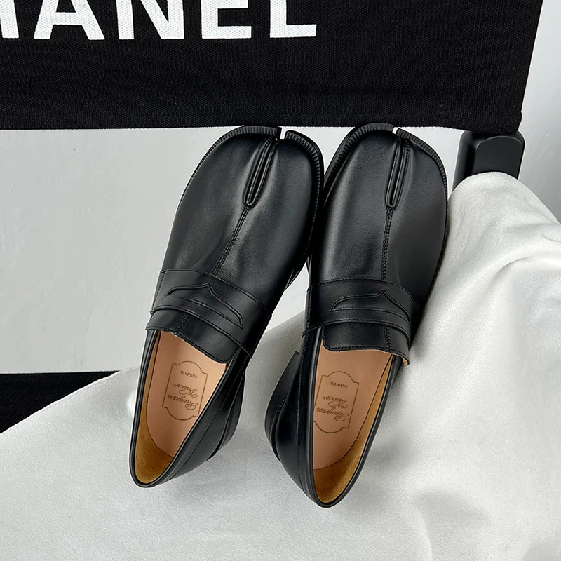 Japanese Black Leather Tabi Shoes Women