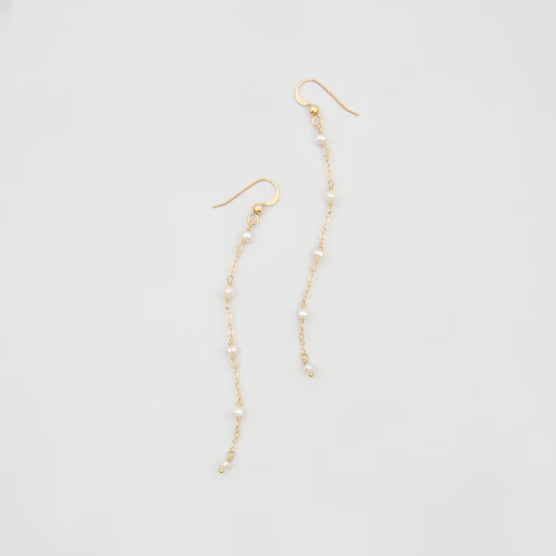 Delicate Pearl Chain Drop Earrings