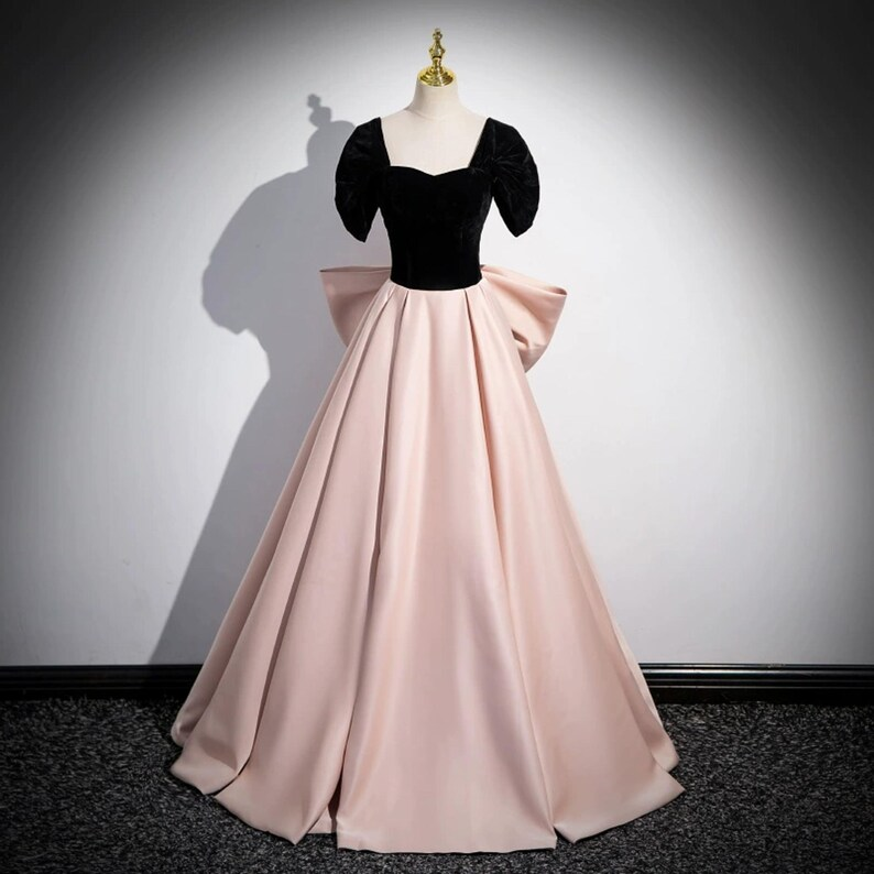Dreamy Pink Bow Tie Satin Long Prom Dress