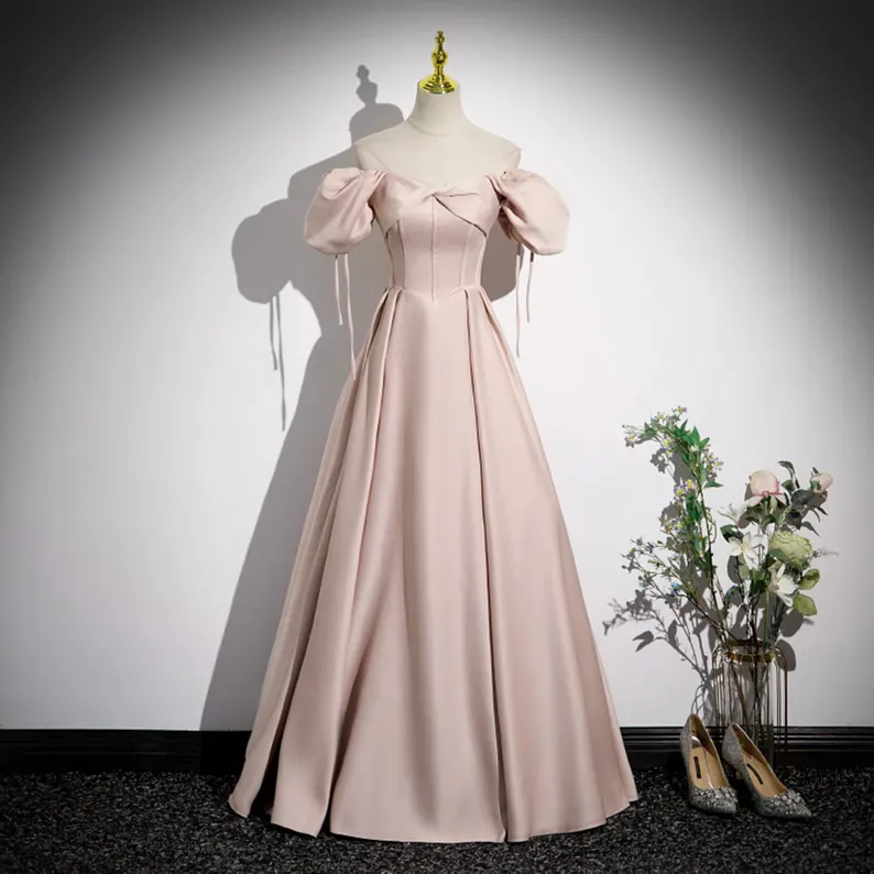 Elegant Off Shoulder Pink Prom Dress