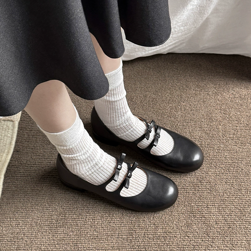 Black Pink Red Round Ballet Mary Jane Flats