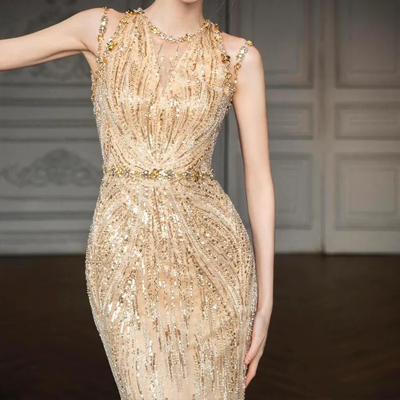 Gold Halter Neck Mermaid Dress