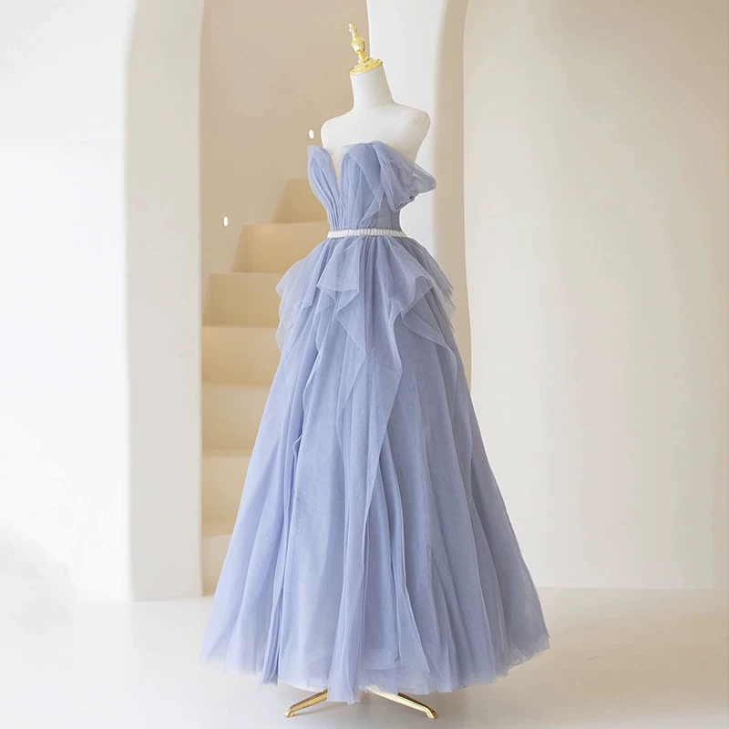 Fairy Blue Off Shoulder Prom Dress