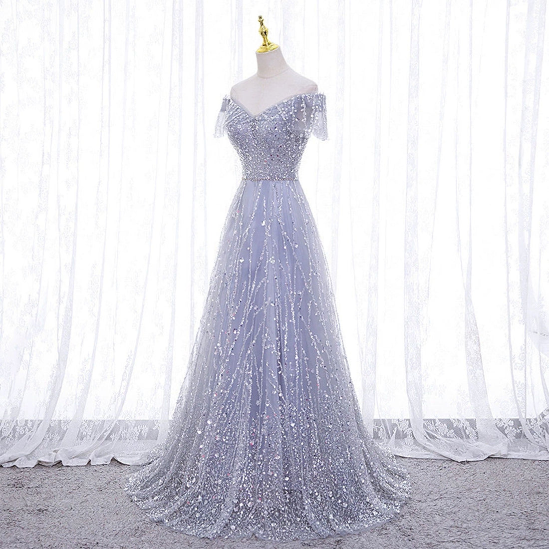 Purple Off Shoulder Ball Gown