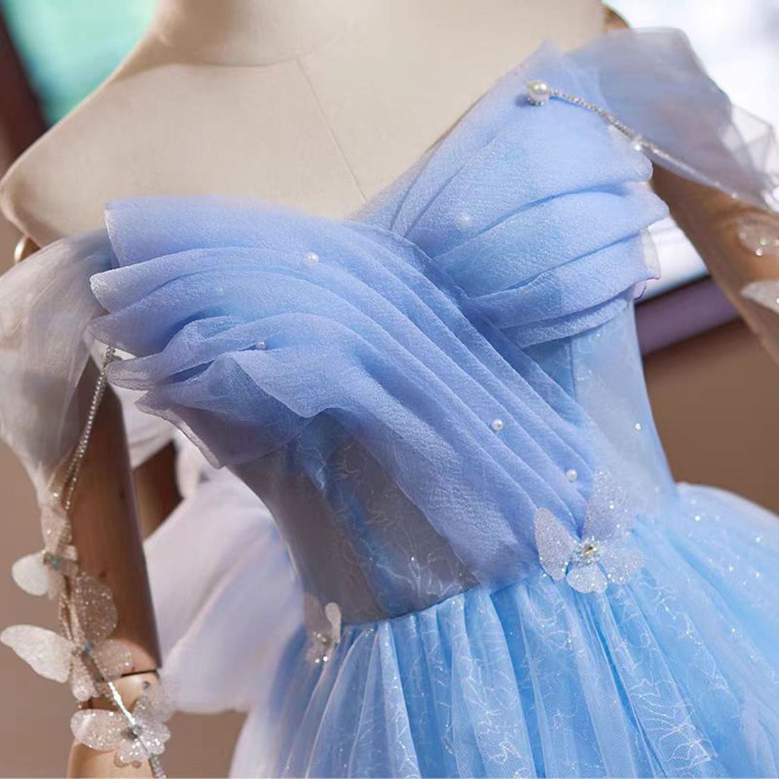 Dreamy Blue Flower Shorter Evening Dress