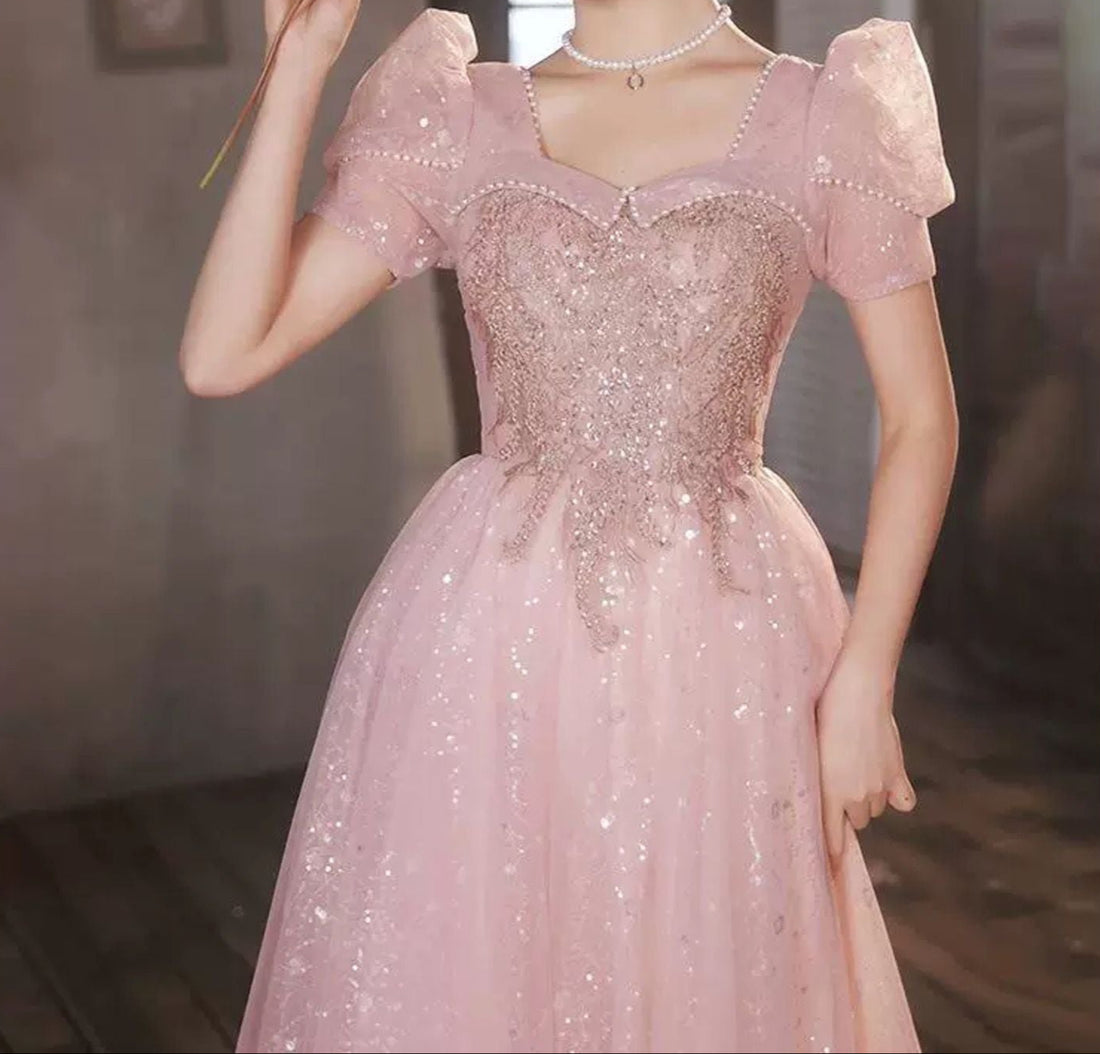 Pink Sequins Prom Dress