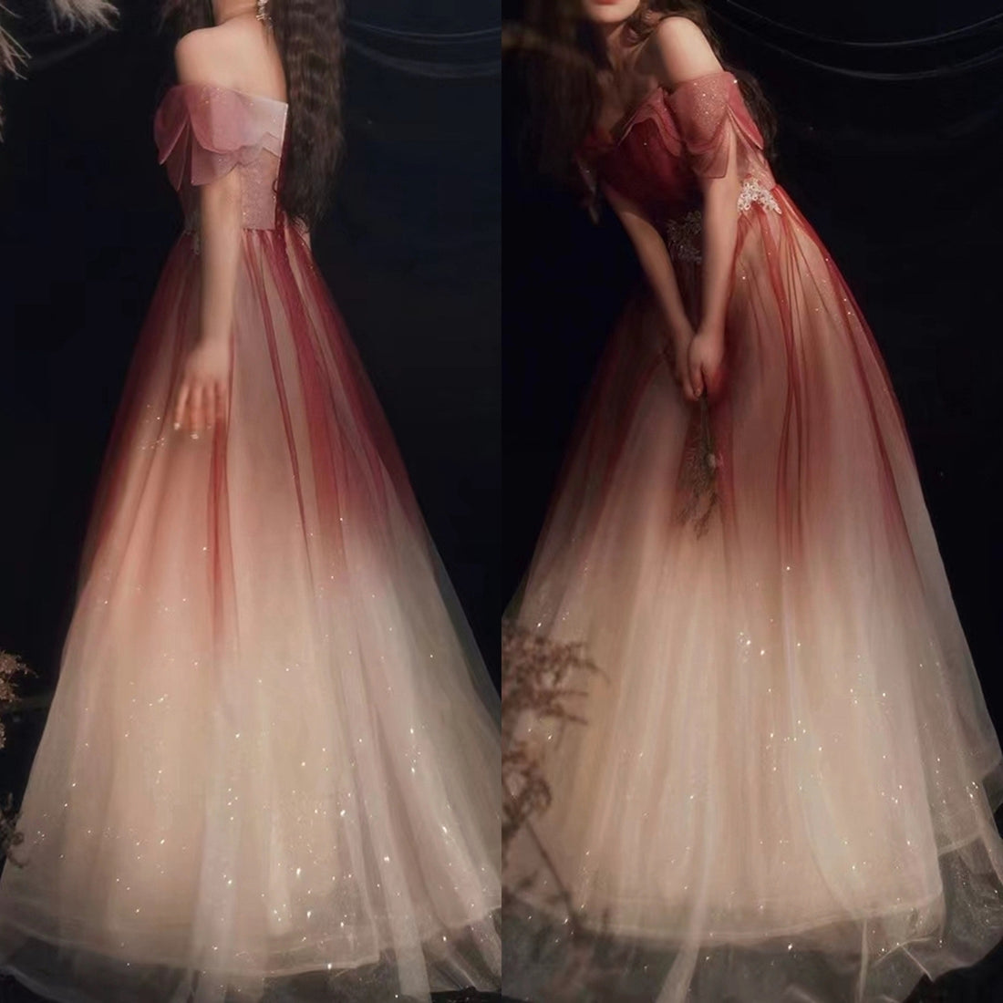 Sparkly Gradient Red Prom Dress