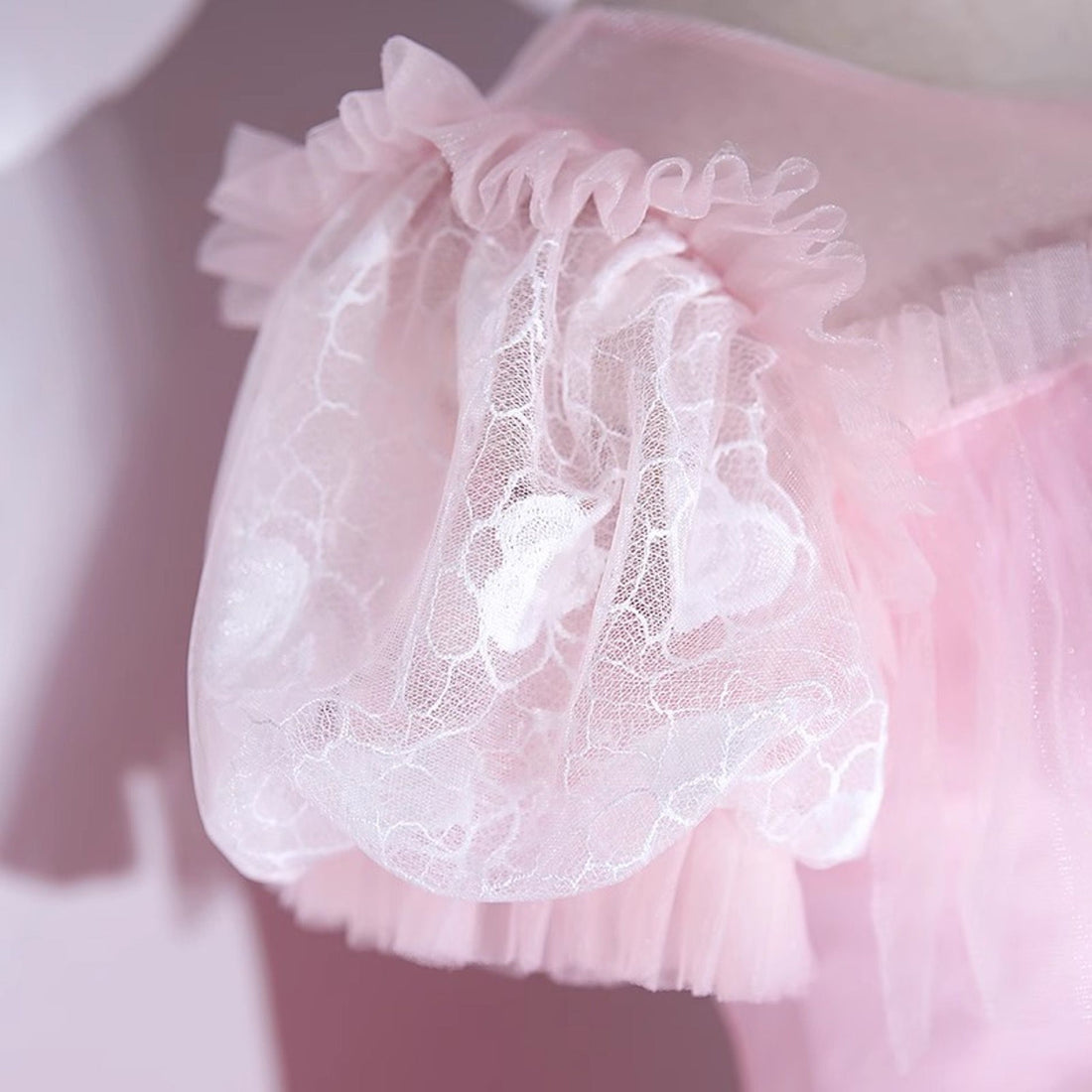 Fairy Pink Short Sleeve Birthday Tulle Prom Dress
