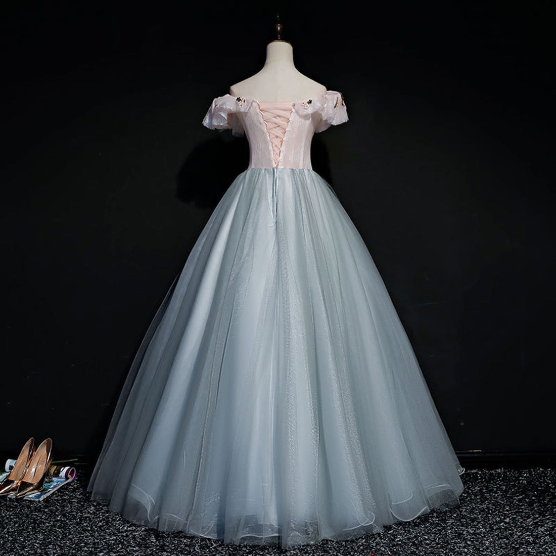 Blue Fairy Lace Off Shouder Ball Gown