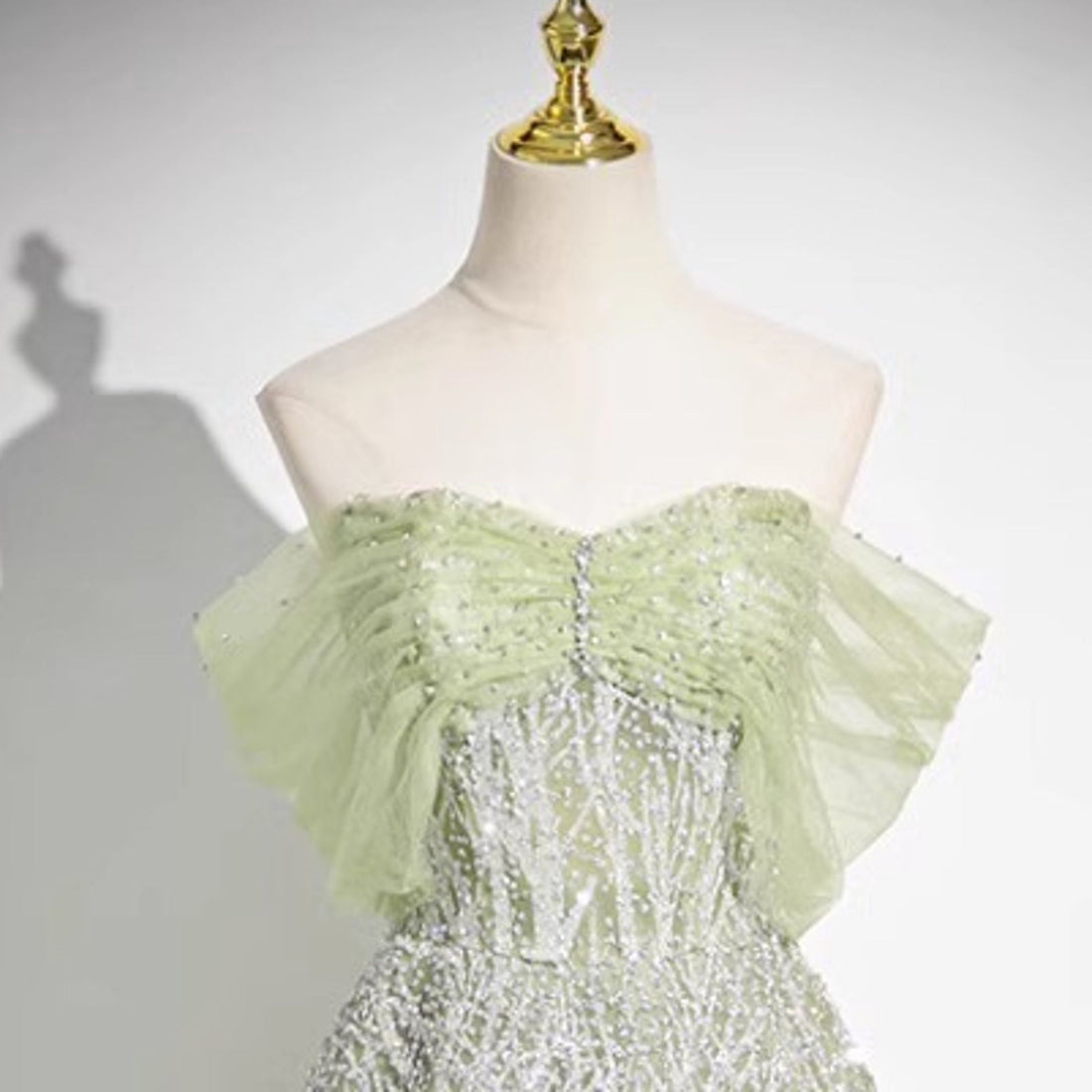 Fantasy Green Off Shouder Wedding Prom Dress