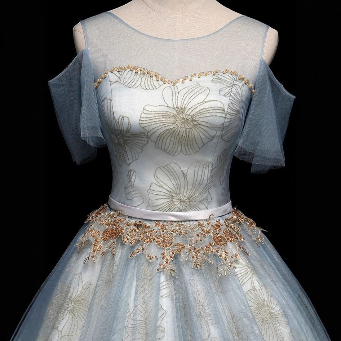 Elegant Blue Tulle Prom Dress