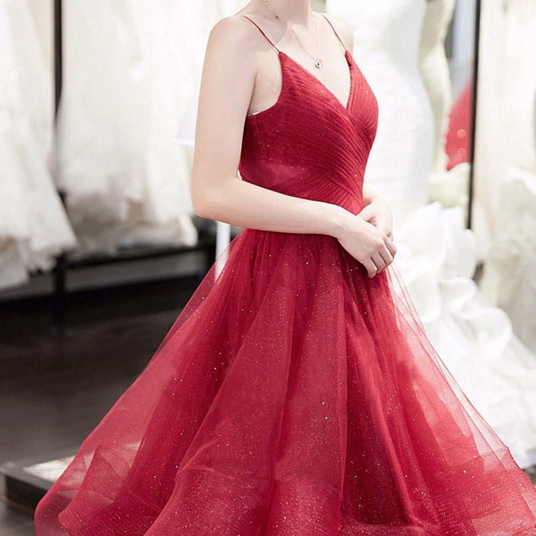 Sexy Red Straps V-neck Prom Dress