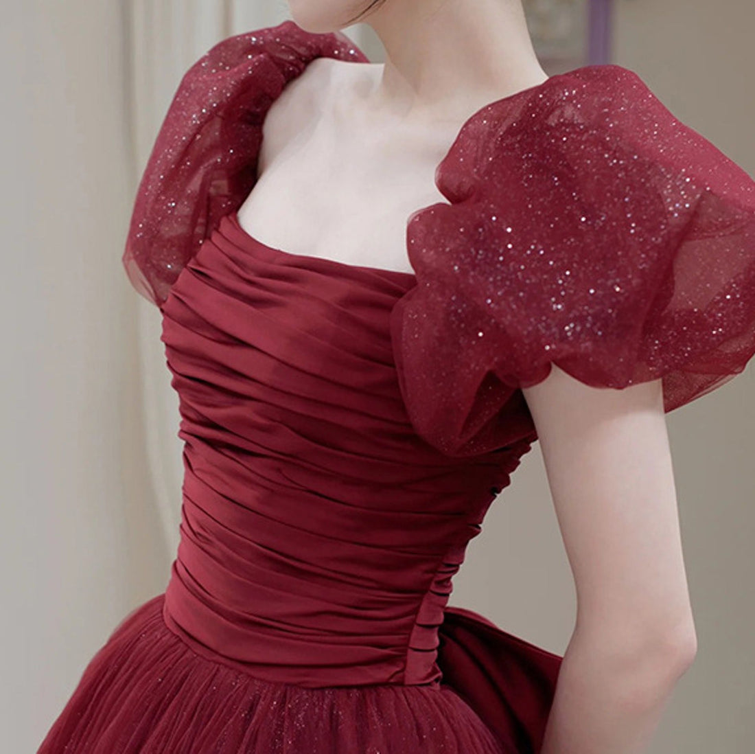 Fairy Red Off Shoulder Tulle Wedding Prom Dress