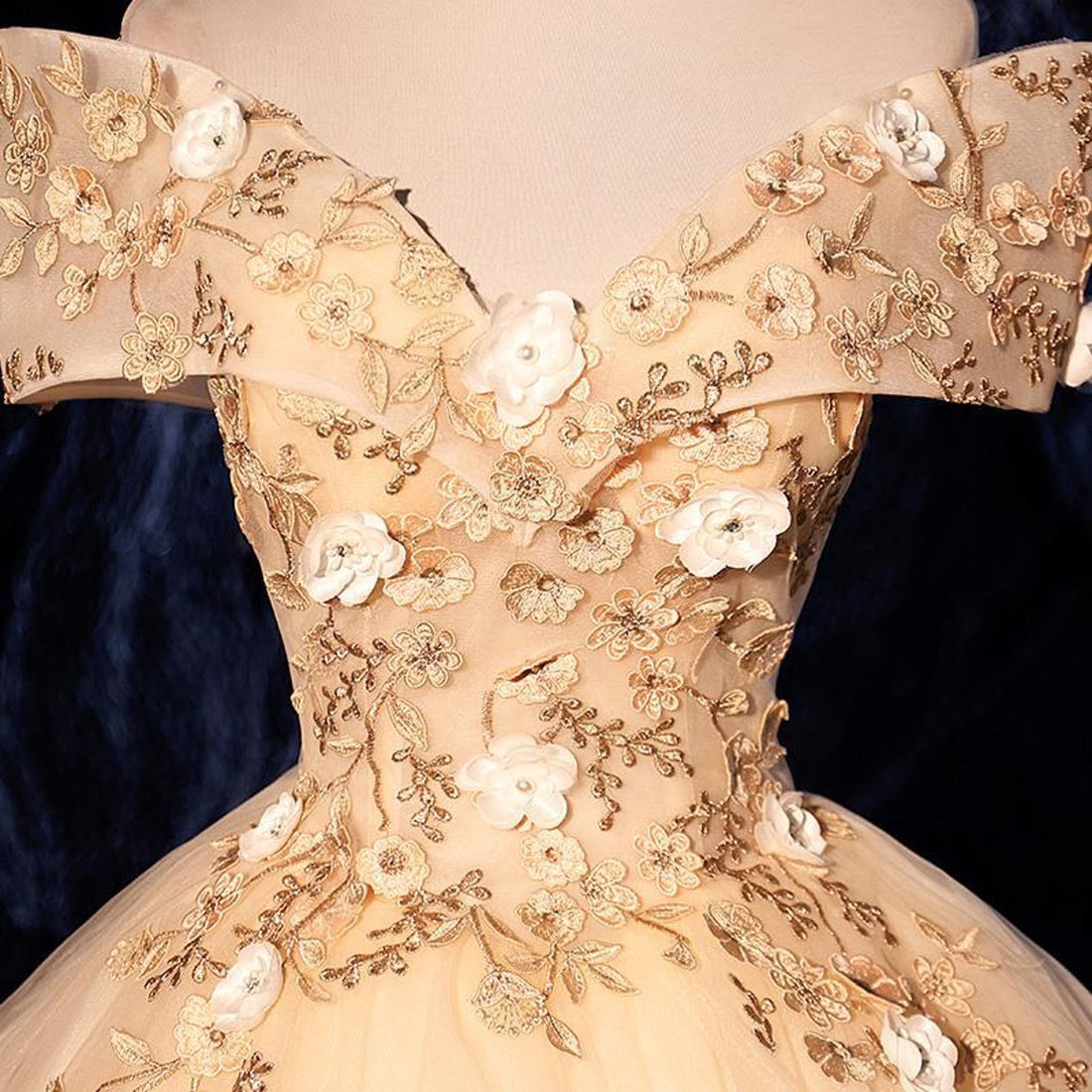 Champagne Birthday Off Shouder Tulle Prom Dress