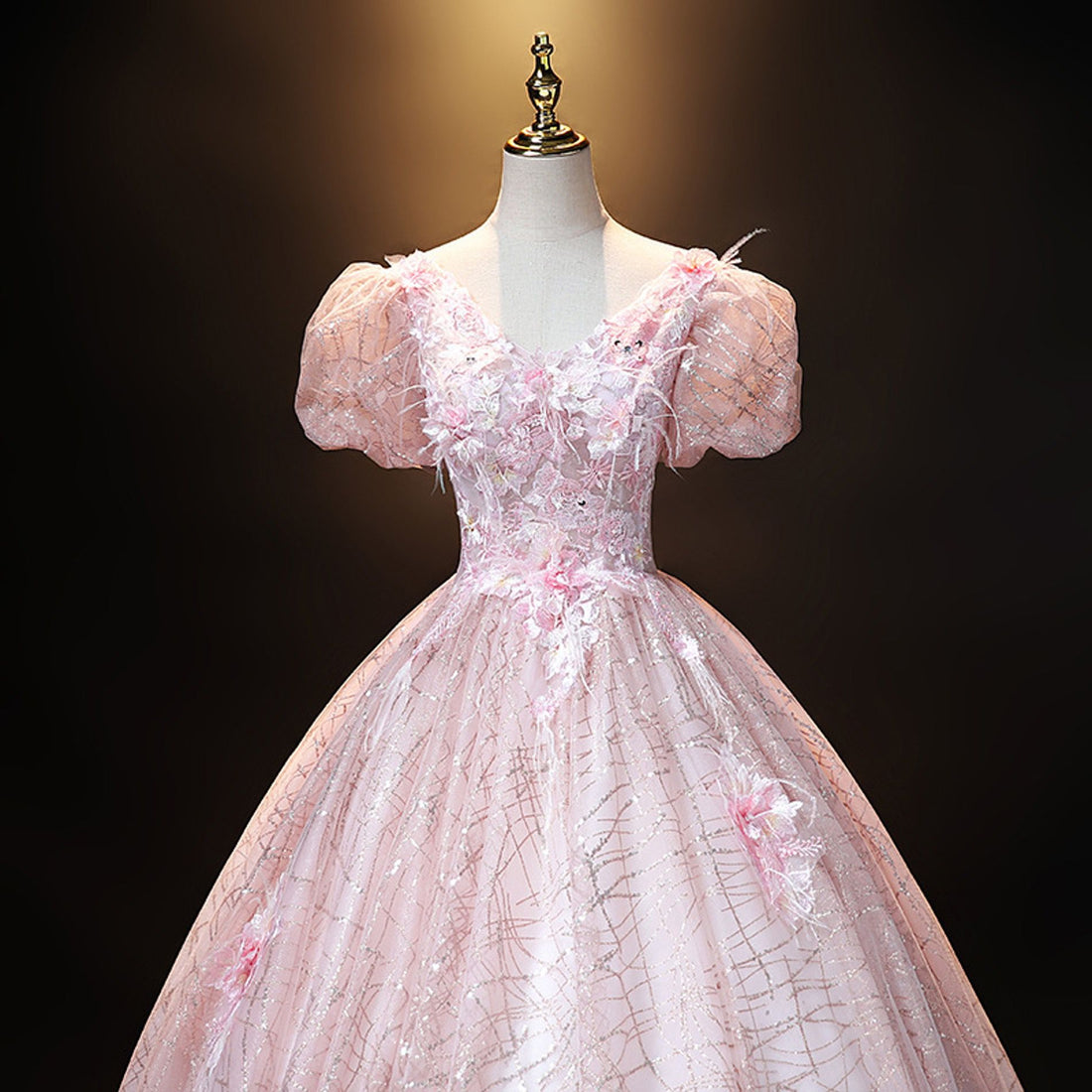 Fantasy Pink Short Sleeve Graduation Tulle Prom Dress