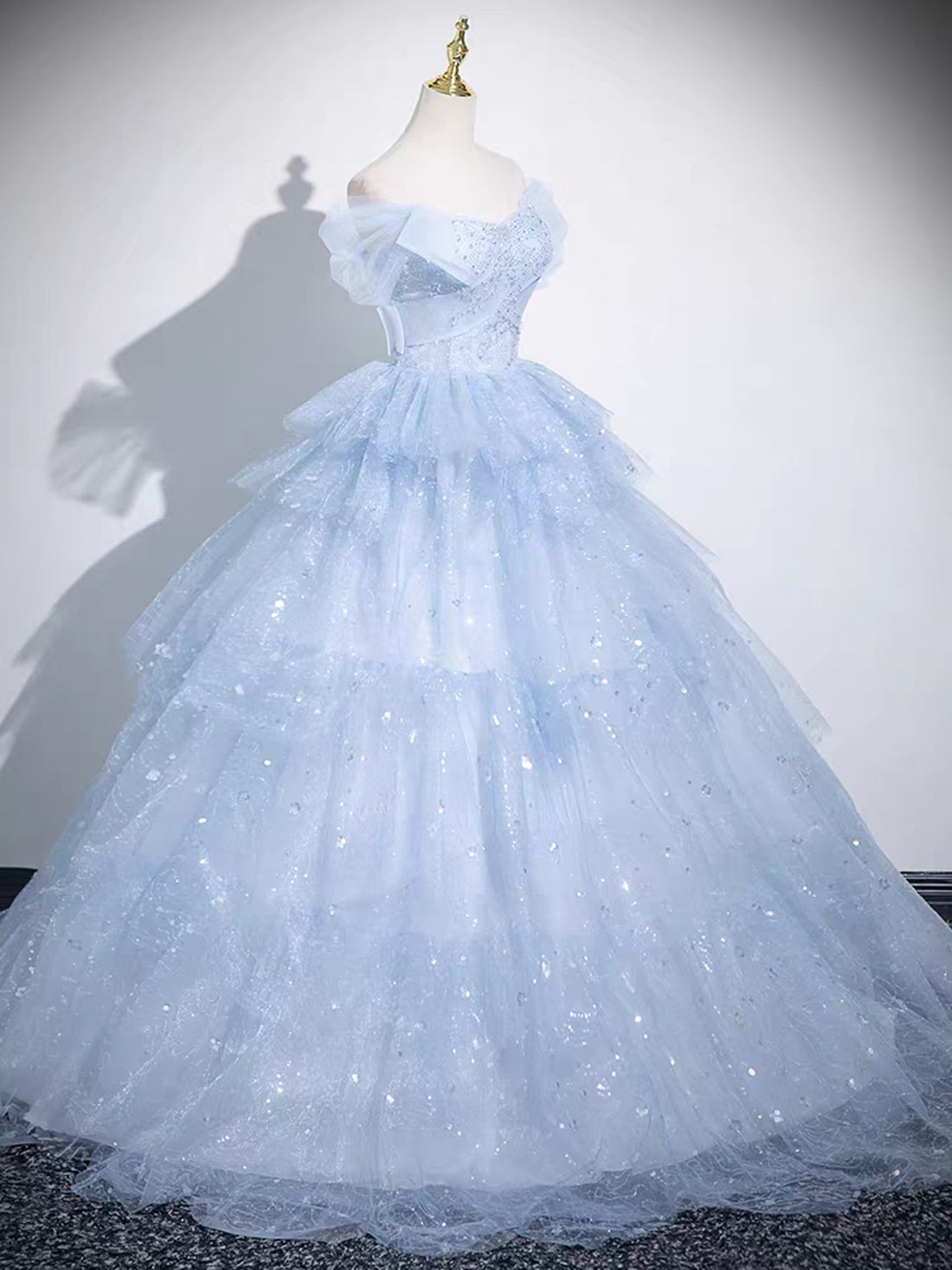 Women's Fairy Blue Off Shouder Birthday Tulle Ball Gowns