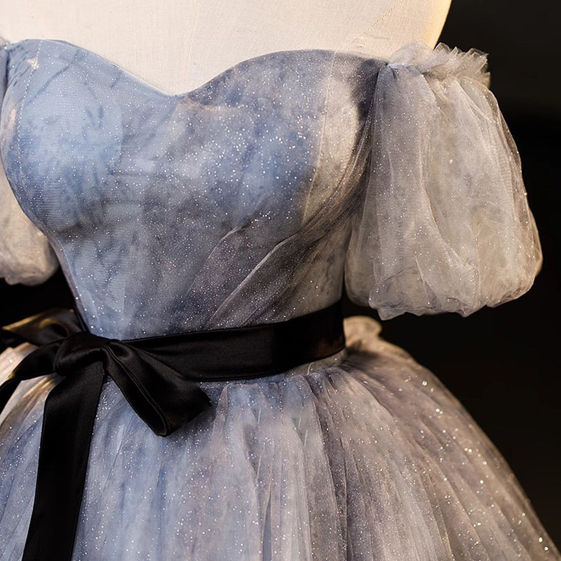 Fantasy Grey Off Shouder Evening Tulle Prom Dress