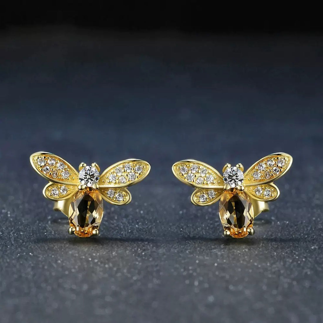 Dainty Topaz Bee Stud Earrings