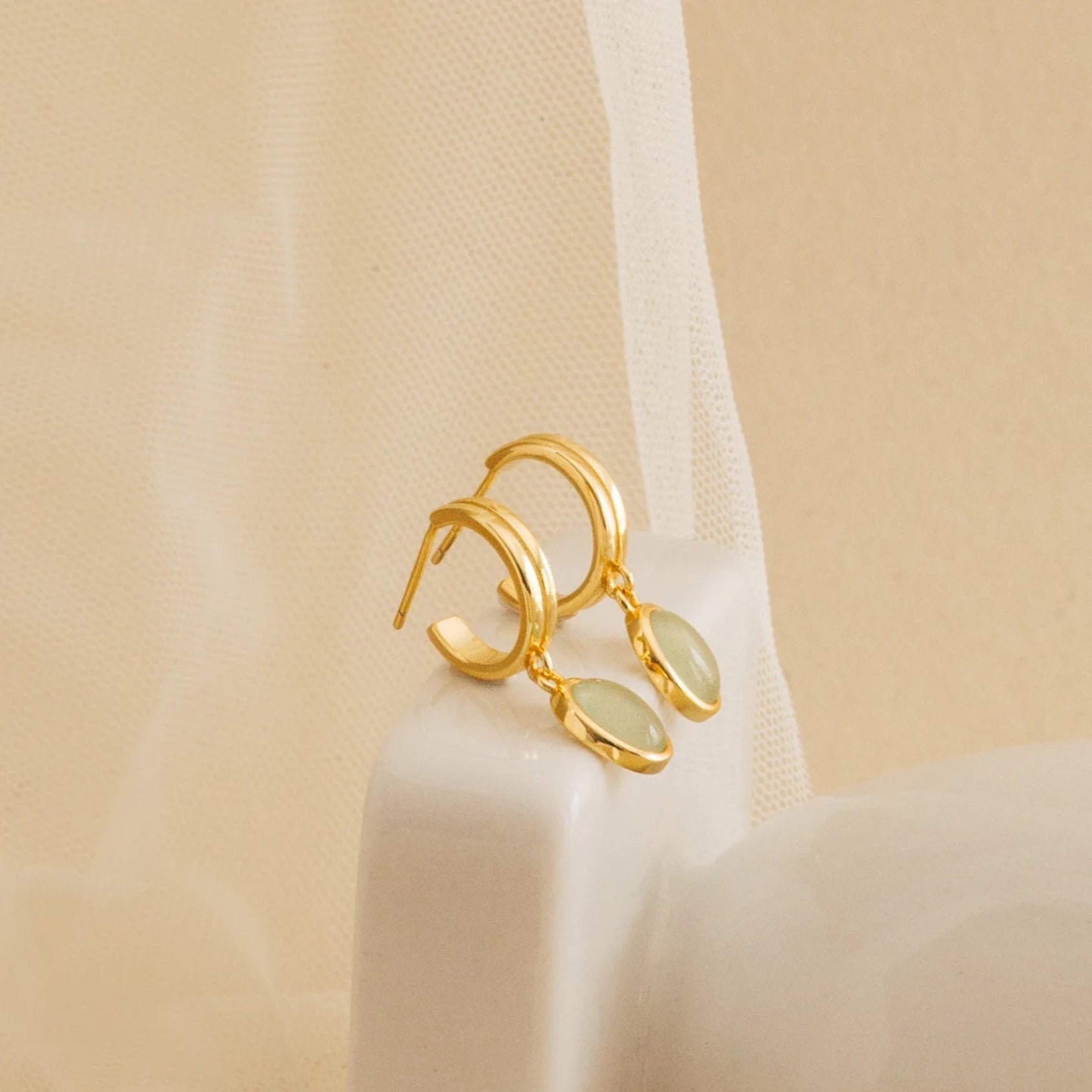 Jade Gemstone Drop Hoop Earrings