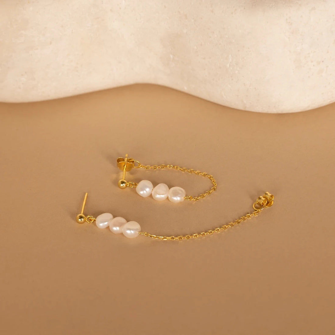 Dainty Dangling Earrings with 3 Pearl Charms