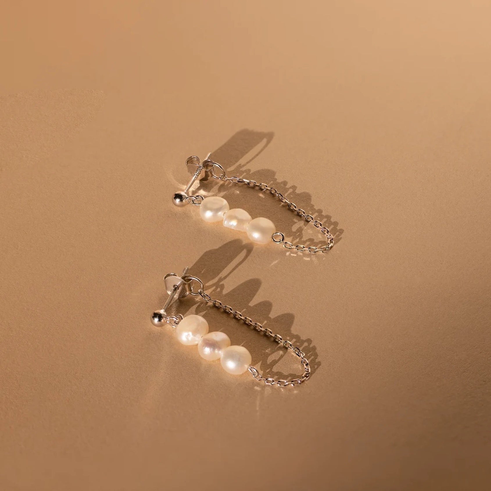 Dainty Dangling Earrings with 3 Pearl Charms