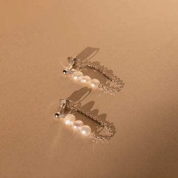 Dainty Dangling Earrings with 3 Pearl Charms
